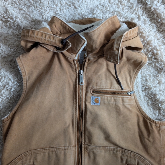 Medium Carhartt Sherpa-Lined Hooded Work Vest - Tan - Picture 4 of 9